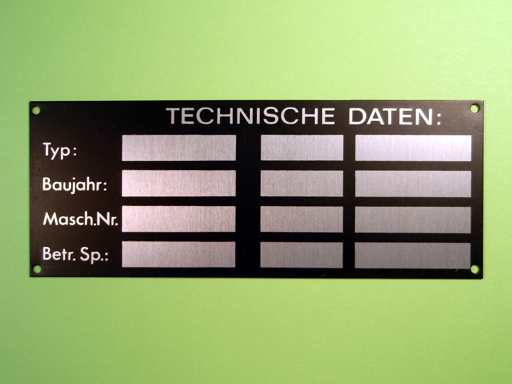 Typenschild Maschinen 141x55